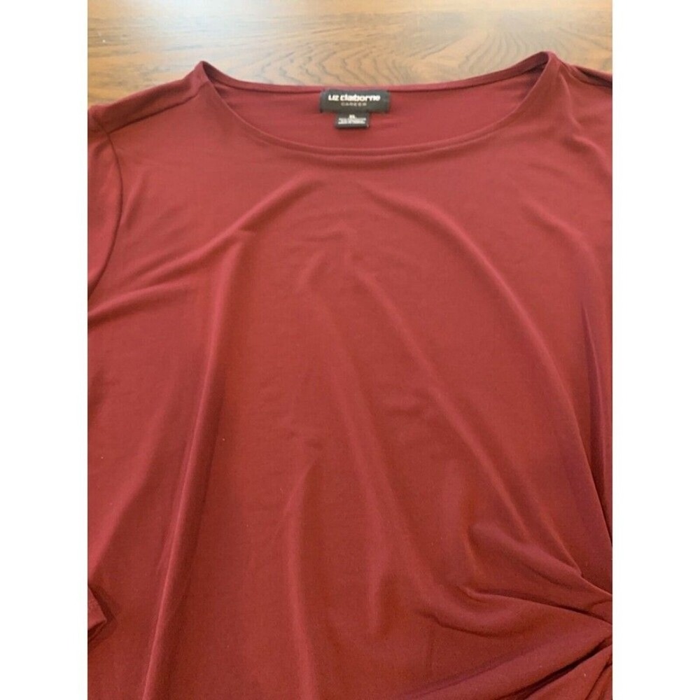 Liz Claiborne XL Burgundy Scoop Neck Cinch At Waist Tunic Top - Picture 3 of 12